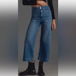 Like New Anthropologie The Colette Cropped High Rise Wide Leg Jeans Maeve Blue